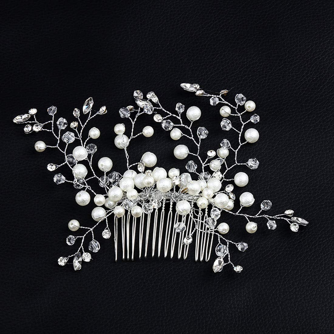 inSowni 30-Piece Silver Wedding Bridal Hair Side Combs & U-Shaped Hair Pins Set with Rhinestone Pearl Baby Breath White Flower Decorations Avelisse