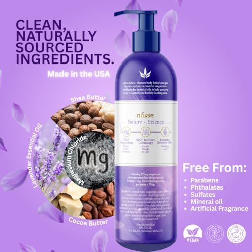 nfuse Magnesium Lotion - 225 mg USP Magnesium Chloride with Lavender Essential Oils - Fast Absorbing Calming Body Lotion for Stress Relief & Muscle Relaxation, 8 oz Avelisse