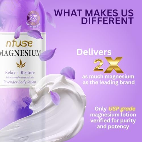 nfuse Magnesium Lotion - 225 mg USP Magnesium Chloride with Lavender Essential Oils - Fast Absorbing Calming Body Lotion for Stress Relief & Muscle Relaxation, 8 oz Avelisse