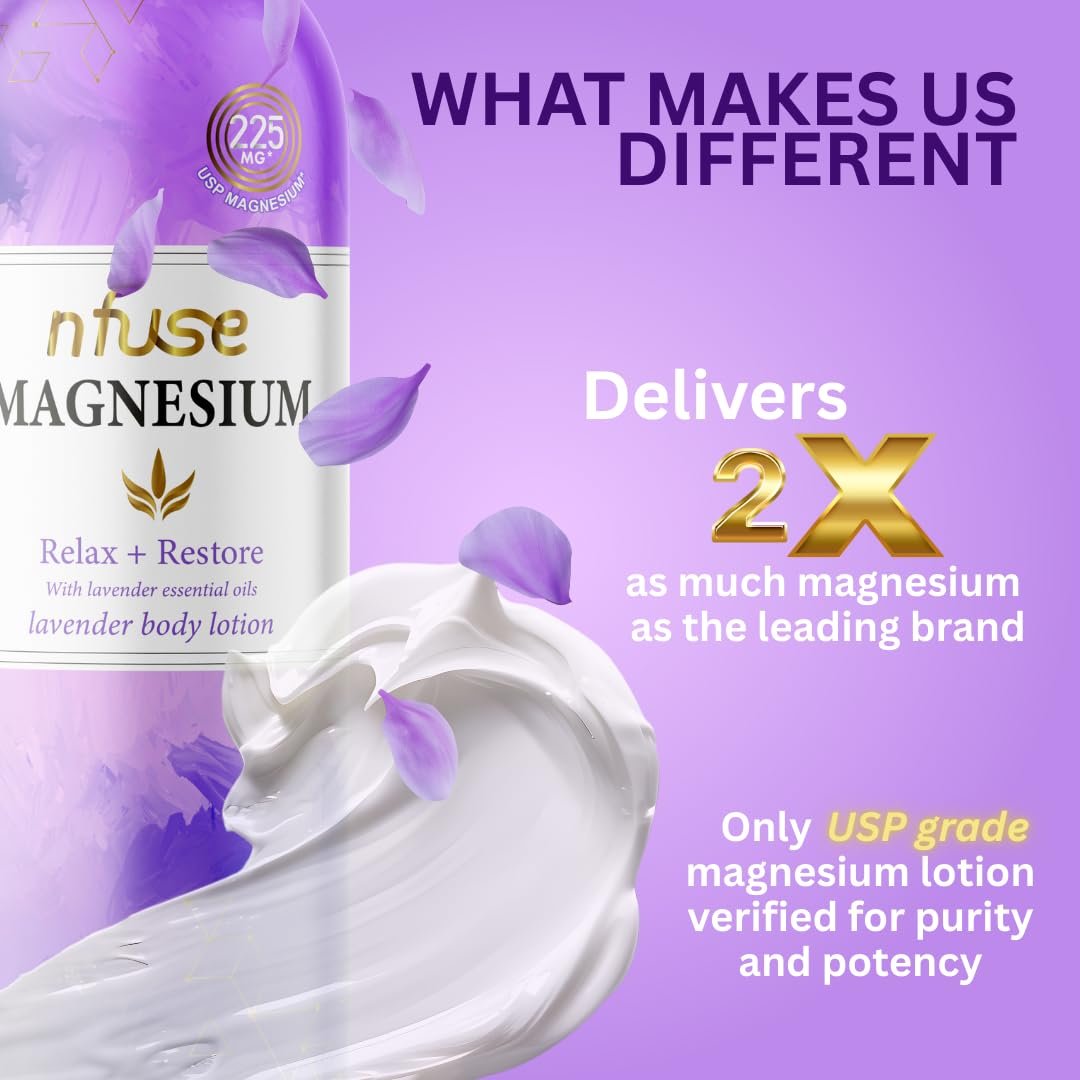 nfuse Magnesium Lotion - 225 mg USP Magnesium Chloride with Lavender Essential Oils - Fast Absorbing Calming Body Lotion for Stress Relief & Muscle Relaxation, 8 oz Avelisse