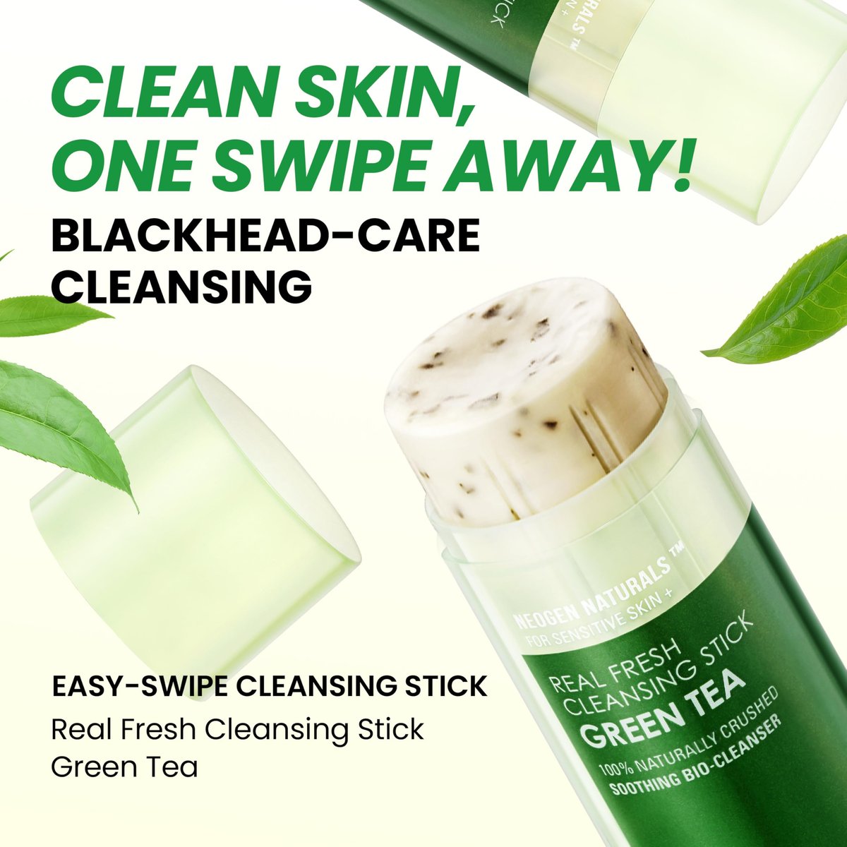 NEOGEN DERMALOGY Real Fresh Cleansing Stick Green Tea - Hydrating Makeup Remover & Blackhead Remover, Travel Size, 2.82 oz Avelisse