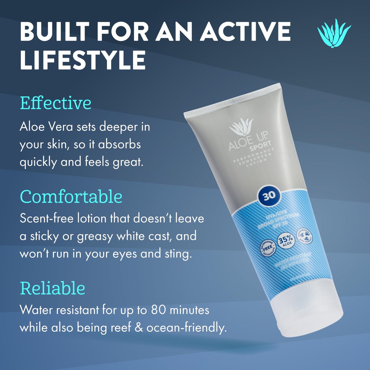 Aloe Up Sport Sunscreen Body Lotion SPF 30 – Broad Spectrum Sunblock with Hydrating Aloe Vera Gel – Non Greasy, No White Cast, Reef Friendly, Fragrance Free – 6 Fl Oz Avelisse