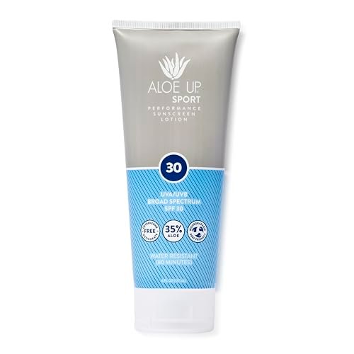 Aloe Up Sport Sunscreen Body Lotion SPF 30 – Broad Spectrum Sunblock with Hydrating Aloe Vera Gel – Non Greasy, No White Cast, Reef Friendly, Fragrance Free – 6 Fl Oz Avelisse