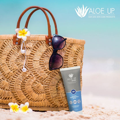 Aloe Up Sport Sunscreen Body Lotion SPF 30 – Broad Spectrum Sunblock with Hydrating Aloe Vera Gel – Non Greasy, No White Cast, Reef Friendly, Fragrance Free – 6 Fl Oz Avelisse