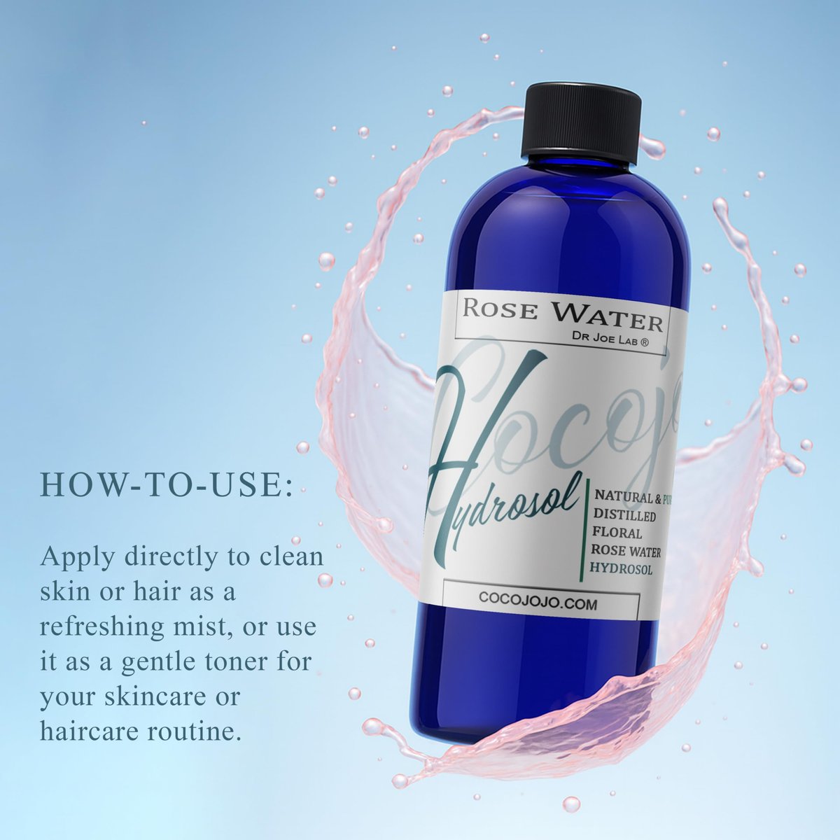 COCOJOJO Rose Hydrosol Water Spray Toner - 32 oz Natural Rosewater Face Mist for Hydration, All Skin Types, Bulk Refill Avelisse