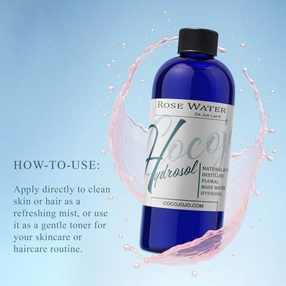 COCOJOJO Rose Hydrosol Water Spray Toner - 32 oz Natural Rosewater Face Mist for Hydration, All Skin Types, Bulk Refill Avelisse
