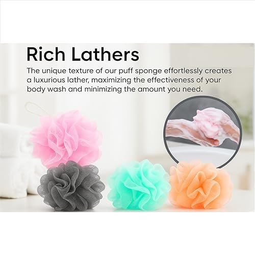 8-Pack Mesh Loofah Sponges for Kids - Colorful Reusable Shower Sponges by BIMIGET - görsel 18