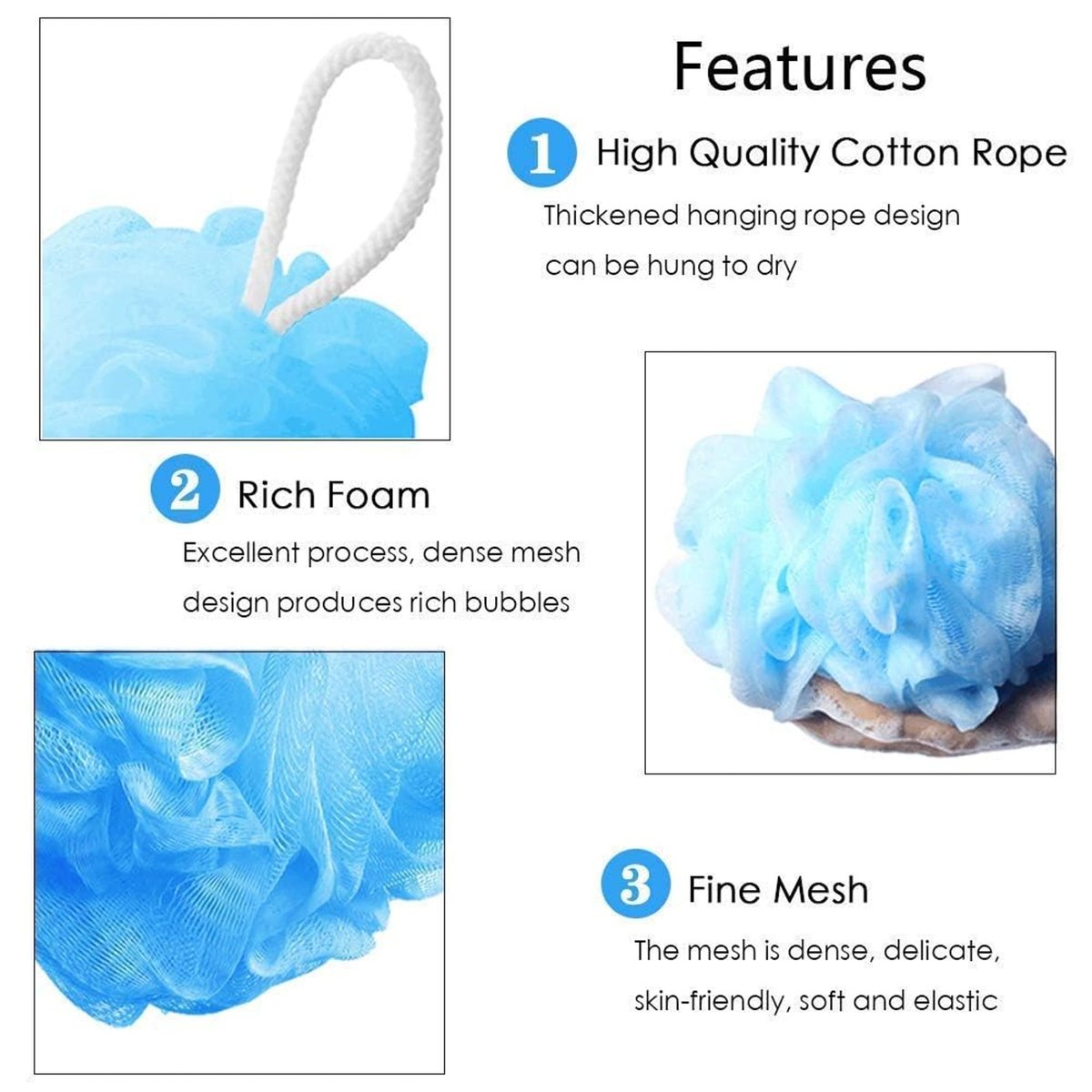 8-Pack Mesh Loofah Sponges for Kids - Colorful Reusable Shower Sponges by BIMIGET - görsel 11