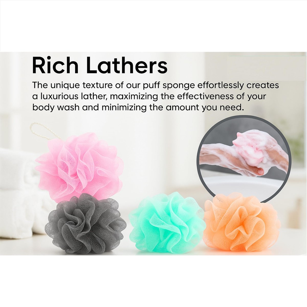 8-Pack Mesh Loofah Sponges for Kids - Colorful Reusable Shower Sponges by BIMIGET - görsel 17