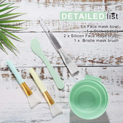 Plazuria 5-in-1 DIY Face Mask Mixing Bowl Set – Silicone Facial Mask Tool Kit with Bowl, Stick, Spatula, Brush & Soft Face Brush