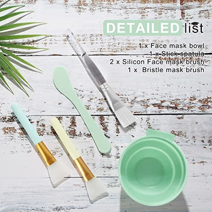 Plazuria 5-in-1 DIY Face Mask Mixing Bowl Set – Silicone Facial Mask Tool Kit with Bowl, Stick, Spatula, Brush & Soft Face Brush