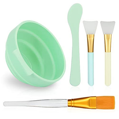 Plazuria 5-in-1 DIY Face Mask Mixing Bowl Set – Silicone Facial Mask Tool Kit with Bowl, Stick, Spatula, Brush & Soft Face Brush