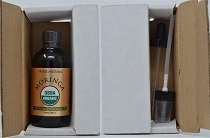 PRIME NATURAL Organic Moringa Oil - USDA Certified, 100% Pure Cold Pressed Virgin Unrefined Oil for Face, Body, Hair, and Dietary Supplement (4 oz / 120 ml) Avelisse