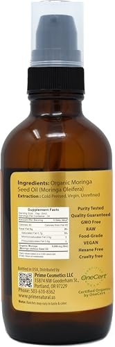 PRIME NATURAL Organic Moringa Oil - USDA Certified, 100% Pure Cold Pressed Virgin Unrefined Oil for Face, Body, Hair, and Dietary Supplement (4 oz / 120 ml) Avelisse
