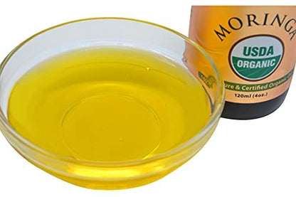 PRIME NATURAL Organic Moringa Oil - USDA Certified, 100% Pure Cold Pressed Virgin Unrefined Oil for Face, Body, Hair, and Dietary Supplement (4 oz / 120 ml) Avelisse