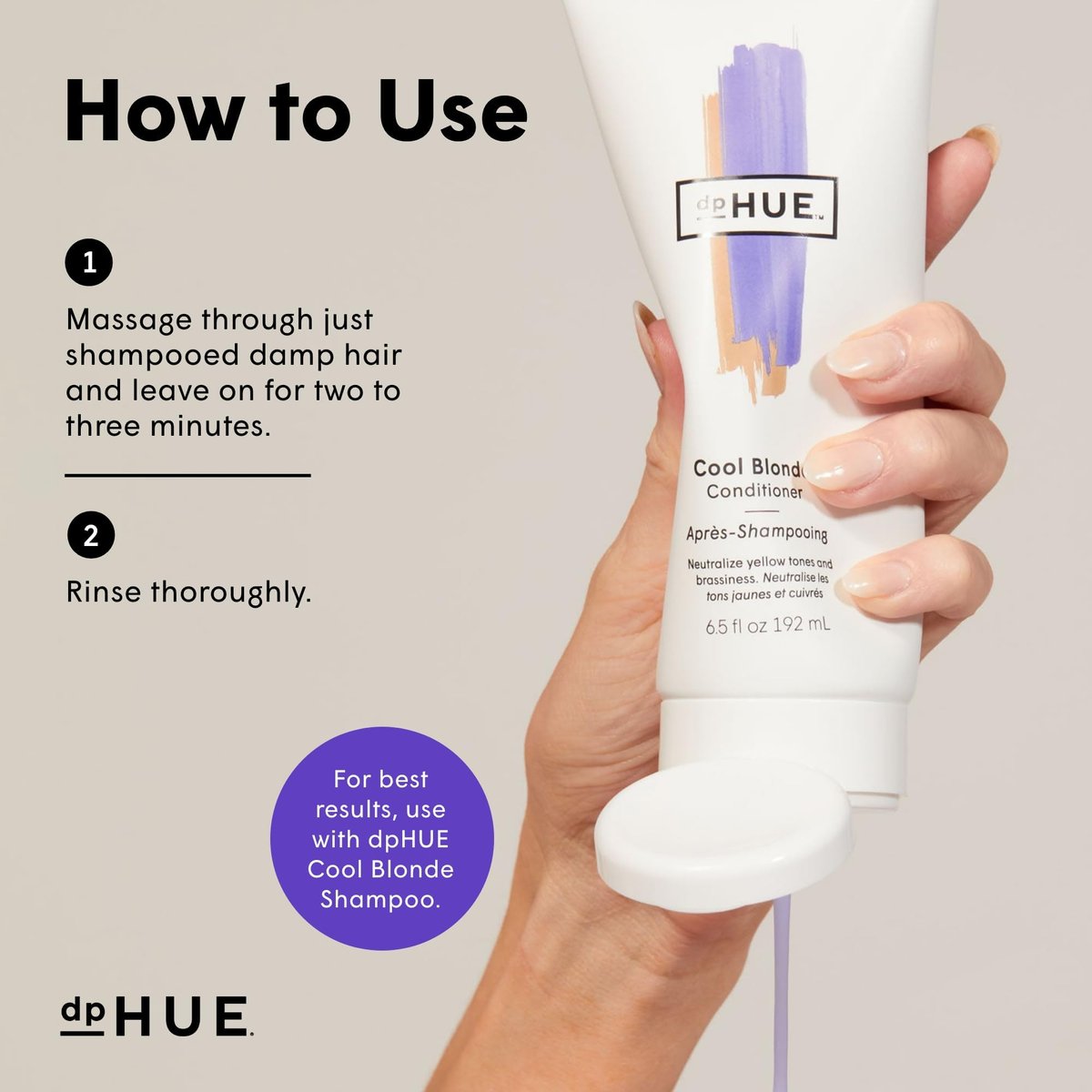 dpHUE Cool Blonde Conditioner - Purple Pigments Neutralize Brass, 6.5 oz - Color Safe, Sulfate Free, Leaping Bunny Certified - görsel 7