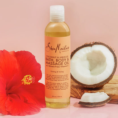 Shea Moisture Coconut & Hibiscus Massage Oil and Body Oil for Dry Skin, 8 oz