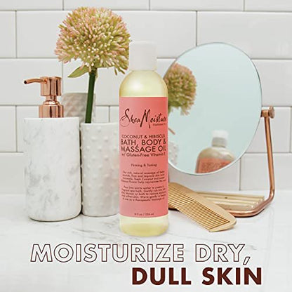 Shea Moisture Coconut & Hibiscus Massage Oil and Body Oil for Dry Skin, 8 oz