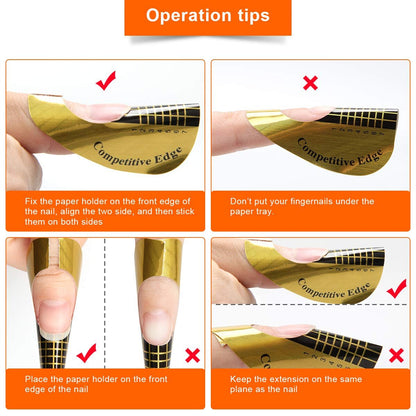 AHIER 200 PCS Self-Adhesive Nail Forms for Builder Gel - Gold Acrylic Nail Extension Forms for DIY Professional Nail Art