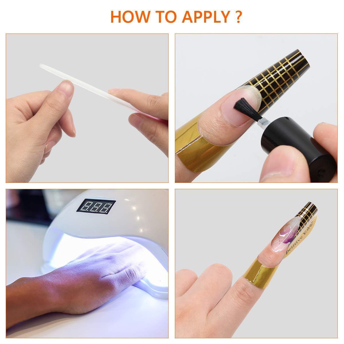 AHIER 200 PCS Self-Adhesive Nail Forms for Builder Gel - Gold Acrylic Nail Extension Forms for DIY Professional Nail Art - görsel 11