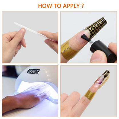 AHIER 200 PCS Self-Adhesive Nail Forms for Builder Gel - Gold Acrylic Nail Extension Forms for DIY Professional Nail Art