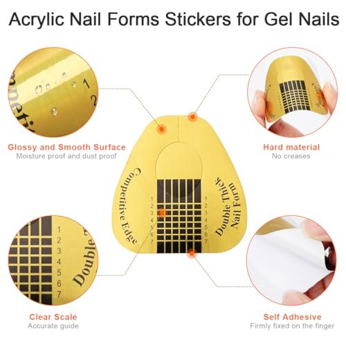 AHIER 200 PCS Self-Adhesive Nail Forms for Builder Gel - Gold Acrylic Nail Extension Forms for DIY Professional Nail Art - görsel 4