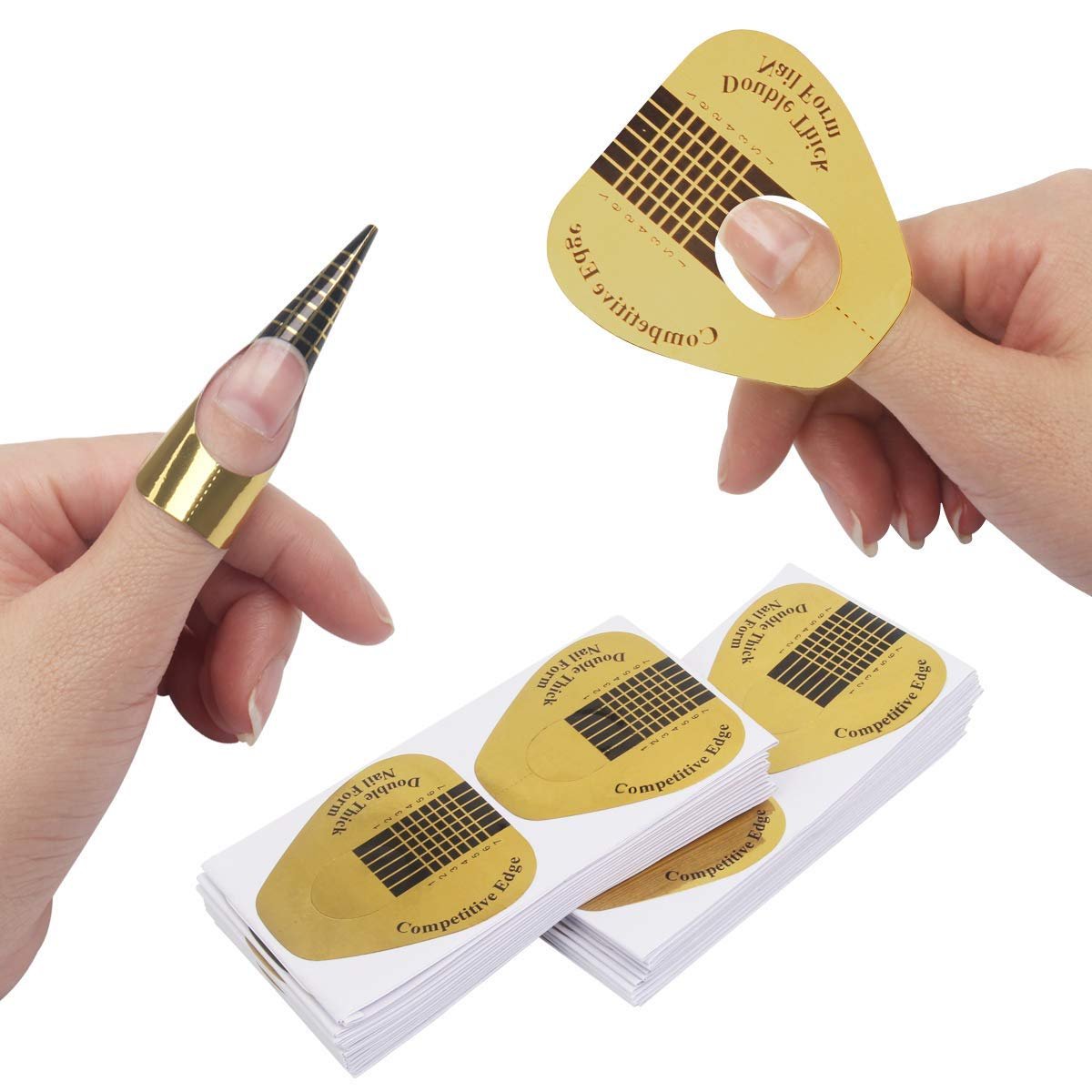 AHIER 200 PCS Self-Adhesive Nail Forms for Builder Gel - Gold Acrylic Nail Extension Forms for DIY Professional Nail Art - görsel 1