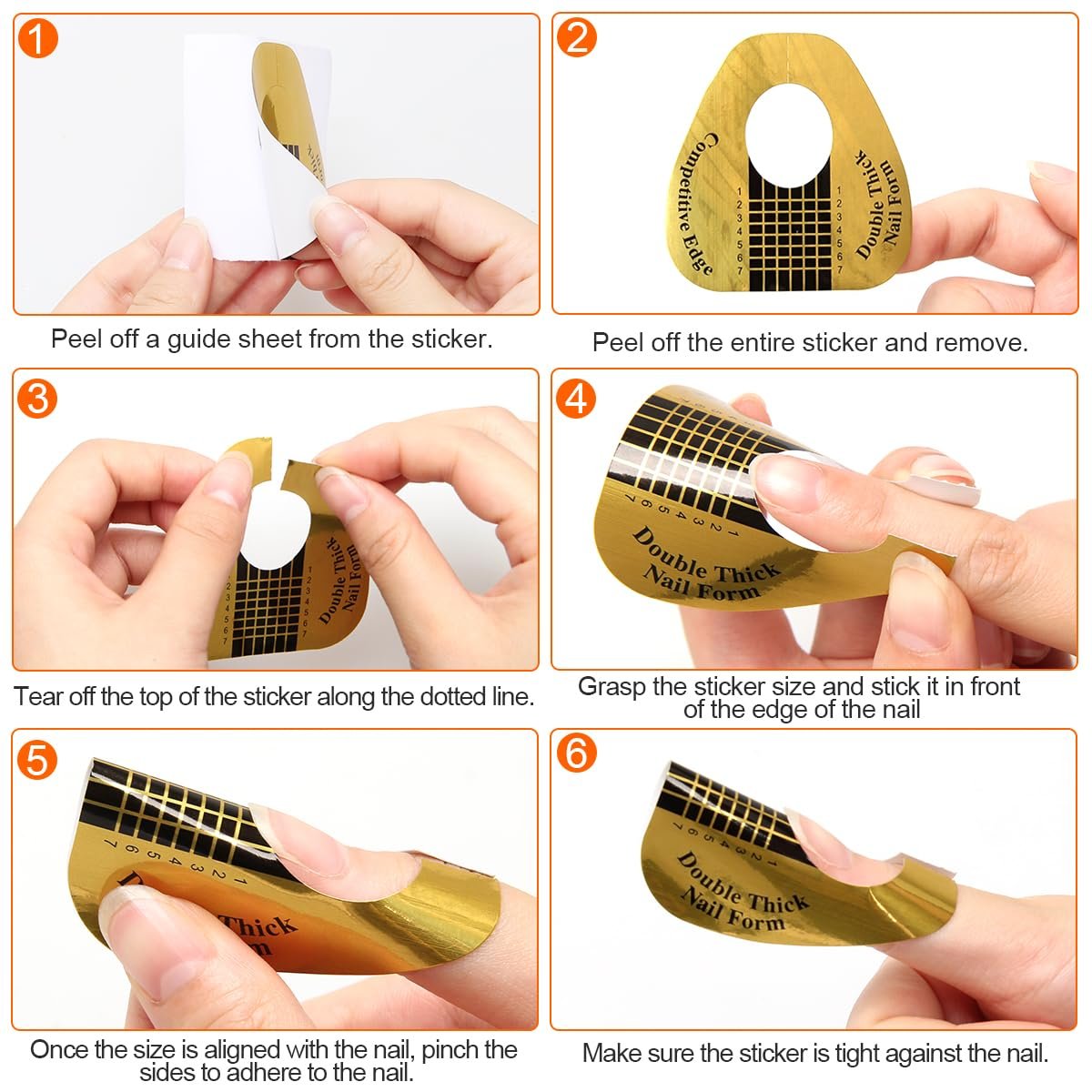 AHIER 200 PCS Self-Adhesive Nail Forms for Builder Gel - Gold Acrylic Nail Extension Forms for DIY Professional Nail Art - görsel 5