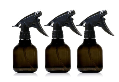 Nechtik Black Plastic Spray Bottles - 8 Oz, Pack of 3, Leak Proof, BPA Free, Adjustable Trigger Nozzle