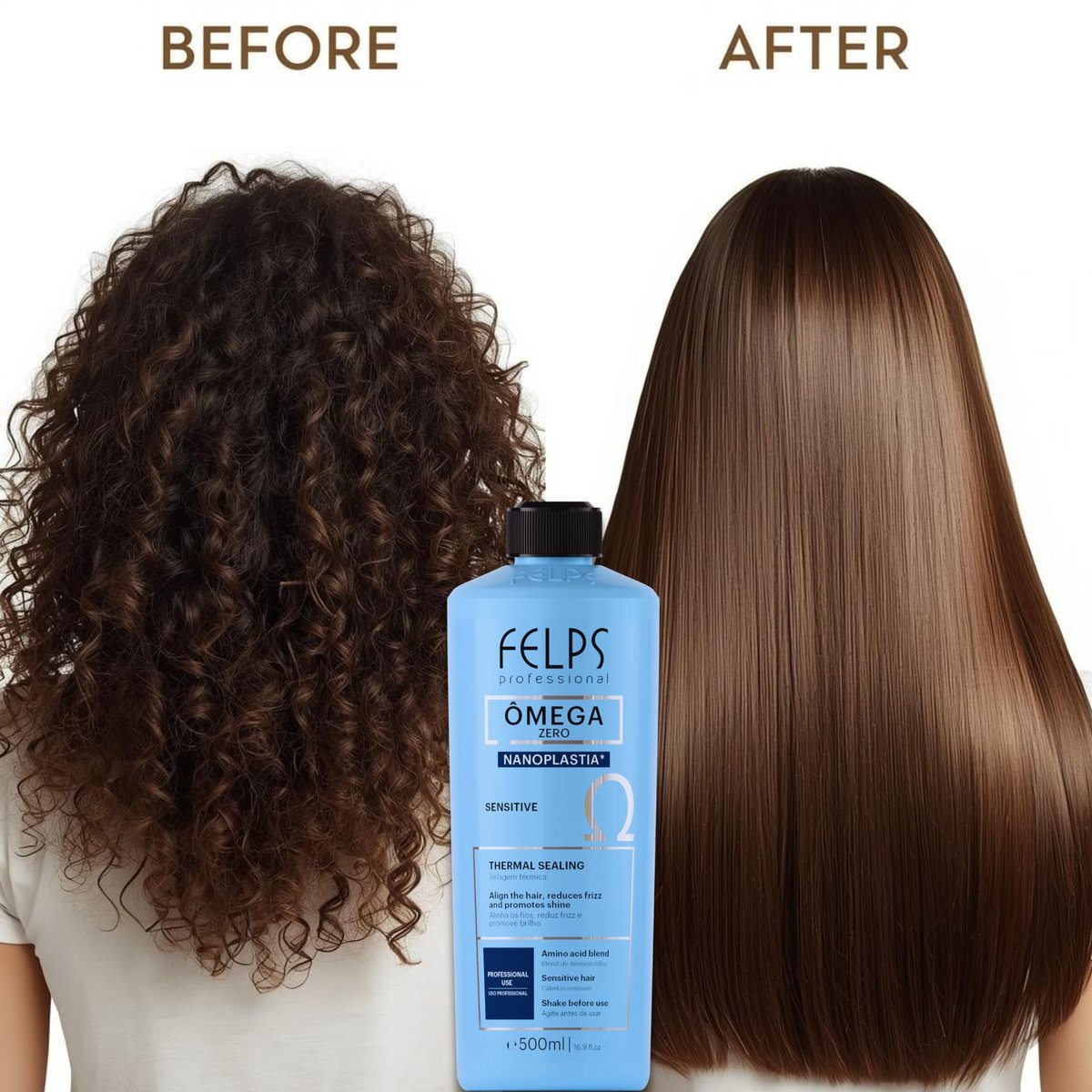 Felps Professional Omega Sensitive Thermal Sealing Unique Nanoplasty Brazilian Keratin Blowout Straightening & Smoothing Hair Treatment, Formaldehyde Free, 500ml/16.90 oz Avelisse