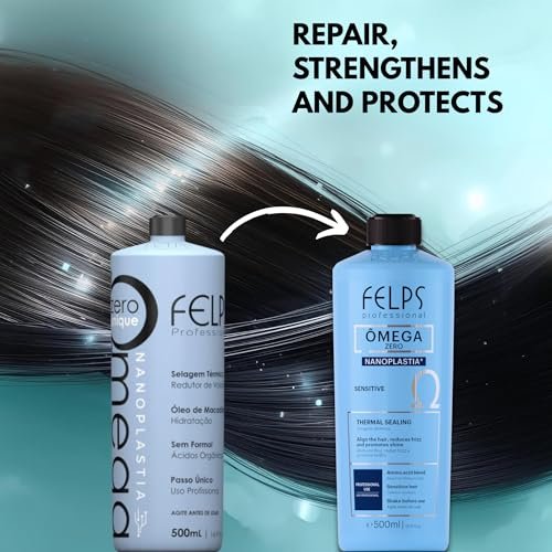 Felps Professional Omega Sensitive Thermal Sealing Unique Nanoplasty Brazilian Keratin Blowout Straightening & Smoothing Hair Treatment, Formaldehyde Free, 500ml/16.90 oz Avelisse