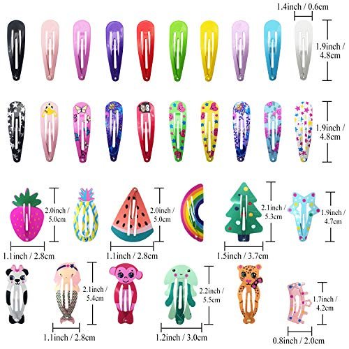 Funtopia 100-Piece No-Slip Metal Snap Hair Clips for Girls, Kids, Teens, Women – Cute Candy Color Cartoon Designs (Animals, Fruits, Crowns, Stars) - görsel 10