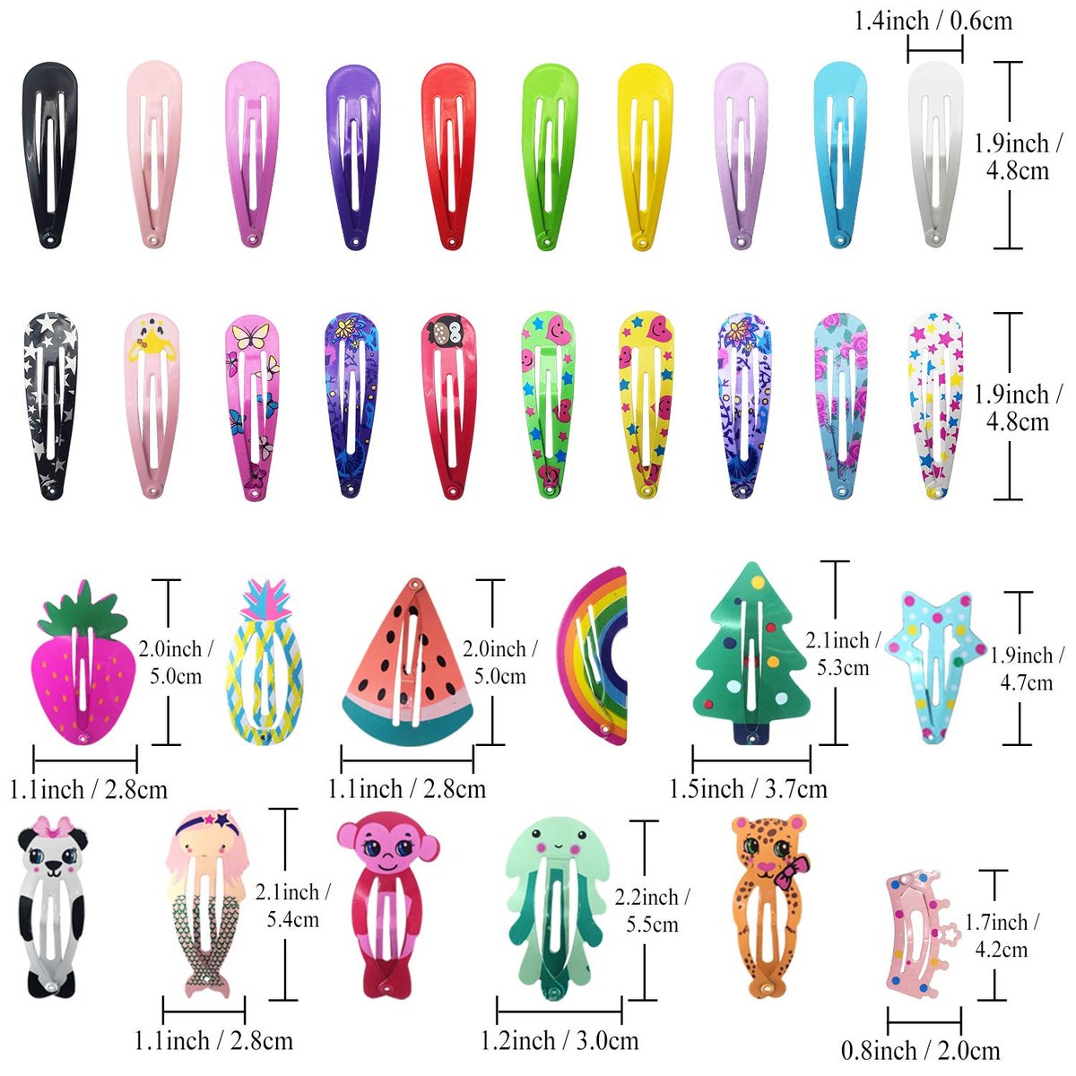 Funtopia 100-Piece No-Slip Metal Snap Hair Clips for Girls, Kids, Teens, Women – Cute Candy Color Cartoon Designs (Animals, Fruits, Crowns, Stars) - görsel 9