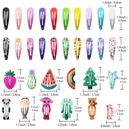 Funtopia 100-Piece No-Slip Metal Snap Hair Clips for Girls, Kids, Teens, Women – Cute Candy Color Cartoon Designs (Animals, Fruits, Crowns, Stars)