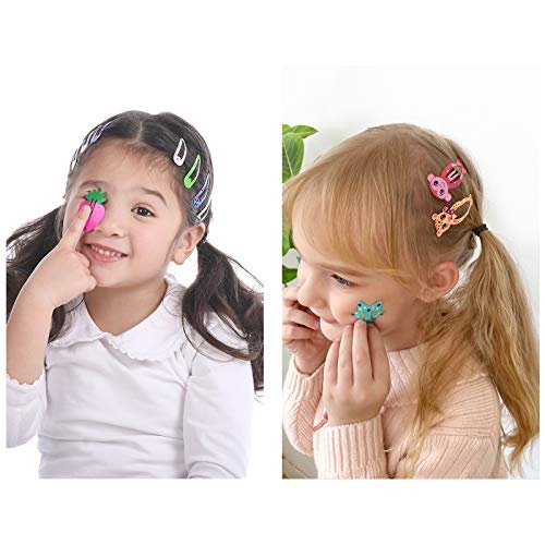 Funtopia 100-Piece No-Slip Metal Snap Hair Clips for Girls, Kids, Teens, Women – Cute Candy Color Cartoon Designs (Animals, Fruits, Crowns, Stars) - görsel 6