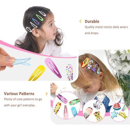Funtopia 100-Piece No-Slip Metal Snap Hair Clips for Girls, Kids, Teens, Women – Cute Candy Color Cartoon Designs (Animals, Fruits, Crowns, Stars)