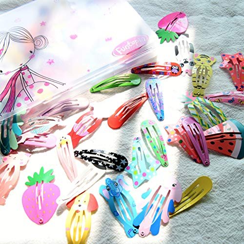 Funtopia 100-Piece No-Slip Metal Snap Hair Clips for Girls, Kids, Teens, Women – Cute Candy Color Cartoon Designs (Animals, Fruits, Crowns, Stars) - görsel 8