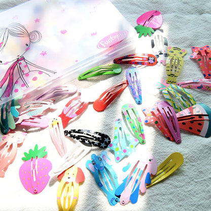 Funtopia 100-Piece No-Slip Metal Snap Hair Clips for Girls, Kids, Teens, Women – Cute Candy Color Cartoon Designs (Animals, Fruits, Crowns, Stars)