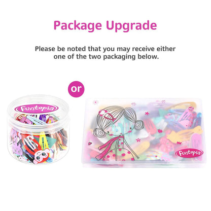 Funtopia 100-Piece No-Slip Metal Snap Hair Clips for Girls, Kids, Teens, Women – Cute Candy Color Cartoon Designs (Animals, Fruits, Crowns, Stars)