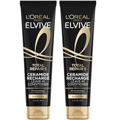L'Oreal Paris Elvive Total Repair 5 Protein Recharge Leave In Conditioner & Heat Protectant, 2 Pack (5.1 oz Each)