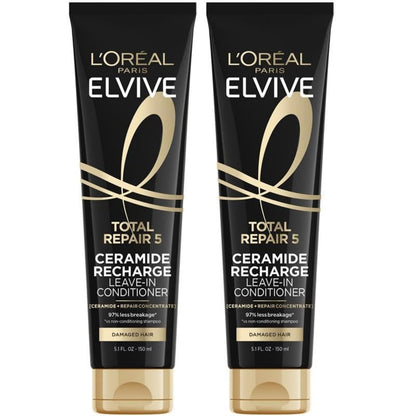 L'Oreal Paris Elvive Total Repair 5 Protein Recharge Leave In Conditioner & Heat Protectant, 2 Pack (5.1 oz Each)