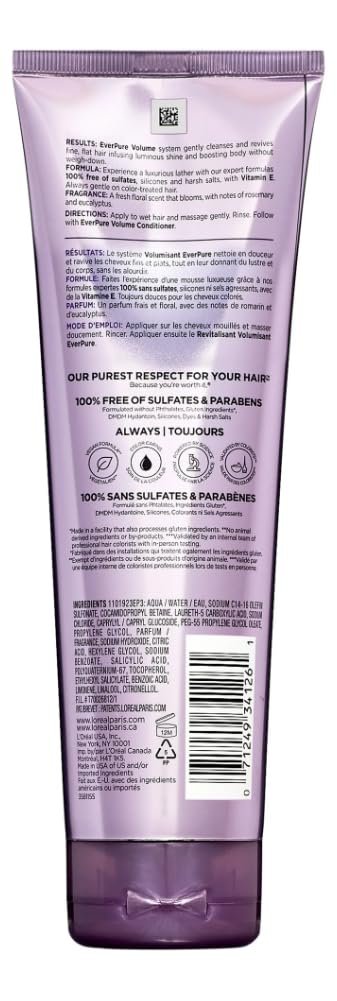 L'Oreal Paris EverPure Volume Sulfate Free Shampoo for Color-Treated Hair, 8.5 Fl Oz (Pack of 2) Avelisse