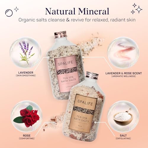 SpaLife Rose & Lavender Bath Salts – Relaxing Aromatherapy Dead Sea Salt Soak Duo with Real Flower Petals, 2-Pack (35.2 oz) Avelisse