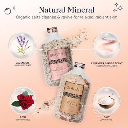 SpaLife Rose & Lavender Bath Salts – Relaxing Aromatherapy Dead Sea Salt Soak Duo with Real Flower Petals, 2-Pack (35.2 oz) Avelisse