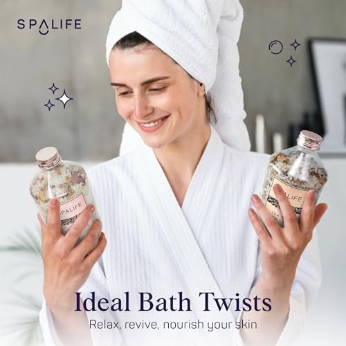 SpaLife Rose & Lavender Bath Salts – Relaxing Aromatherapy Dead Sea Salt Soak Duo with Real Flower Petals, 2-Pack (35.2 oz) Avelisse
