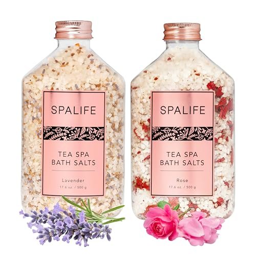 SpaLife Rose & Lavender Bath Salts – Relaxing Aromatherapy Dead Sea Salt Soak Duo with Real Flower Petals, 2-Pack (35.2 oz) Avelisse