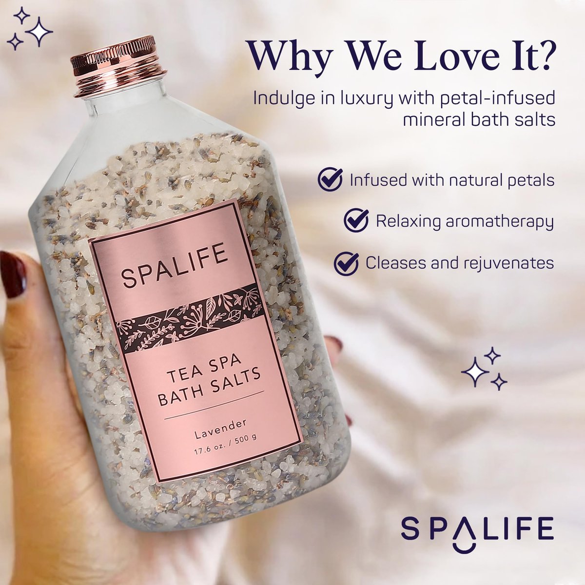 SpaLife Rose & Lavender Bath Salts – Relaxing Aromatherapy Dead Sea Salt Soak Duo with Real Flower Petals, 2-Pack (35.2 oz) Avelisse