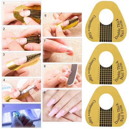 300 Pieces Acrylic Nail Form Stickers - Golden Horseshoe-Shaped Nail Sculpting Forms for Builder Gel and Acrylic Nails
