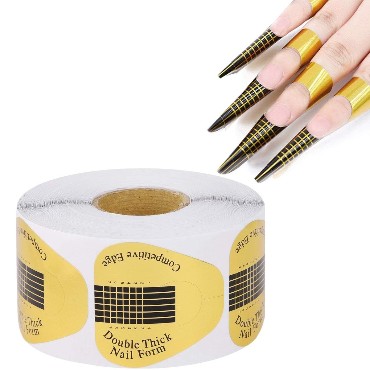 300 Pieces Acrylic Nail Form Stickers - Golden Horseshoe-Shaped Nail Sculpting Forms for Builder Gel and Acrylic Nails - görsel 1
