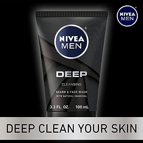 NIVEA MEN DEEP Cleansing Beard and Face Wash with Natural Charcoal, 3-Pack (3.3 Fl Oz Each) Avelisse